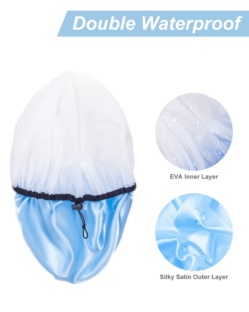 Auban Shower Cap for Women, Adjustable Reusable, Extra Large, Double-Layer Waterproof Bathing cap, Waterproof Exterior, EVA Lining, Hair Cap for All Hair lengths, 3 Colors - Image 4